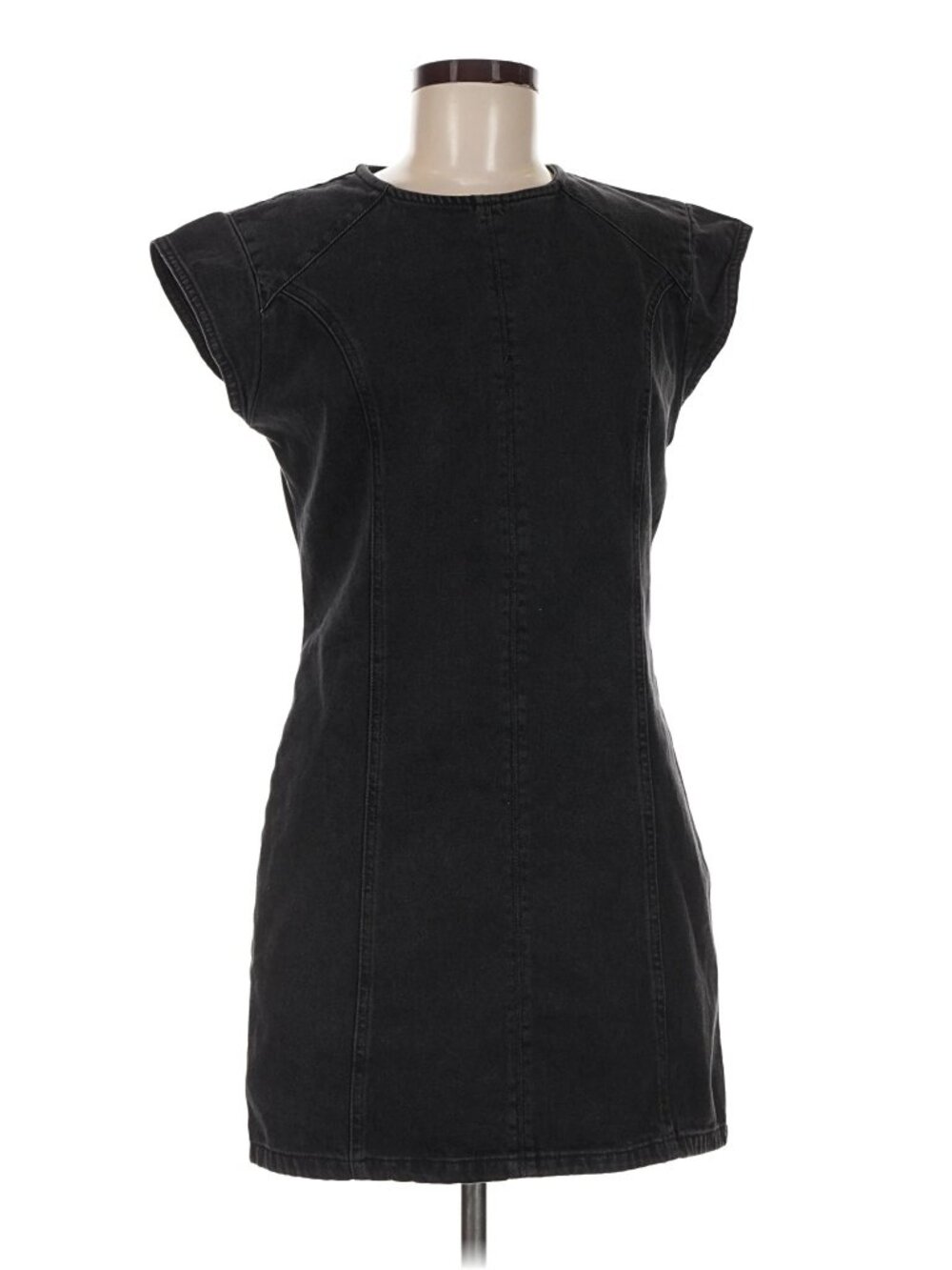 ZARA Black Washed Denim Fitted Mini Dress Cap Sleeve - L